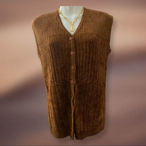 KLJ Oswal Ribbed Knit Cardigan Unisex Brown Sz M - Picture 3 of 12